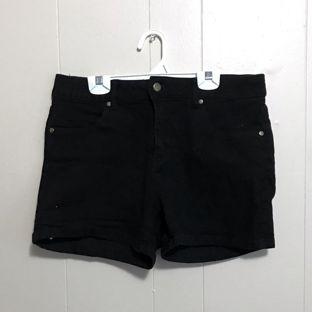 Black denim shorts, size 12